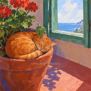 The Cat Warms the Afternoon by Sitting · Illustration AI Image