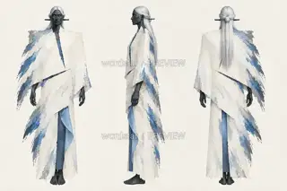 Lady of Mist Division, Mist-Cut Ethereal Robes, Three-View Drawing · Illustration Image