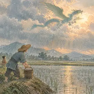 Rain Over the Fields · Printmaking AI Image