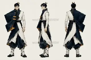 Thunder-Collecting Boy, Severing Thunder Hidden in Sleeve, Three-View · Illustration Image