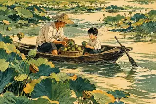 Gathering Lotus Seeds at End of Heat · Illustration Image