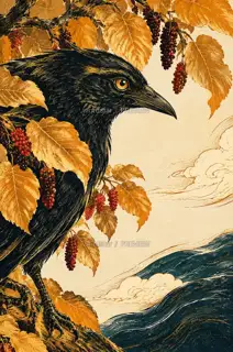Solar Crow on a Branch · Illustration Image