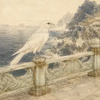 Bird on the Railing · Printmaking AI Image