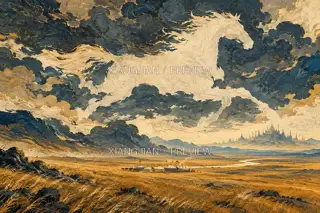 Horse Between Cloud and Grass · Illustration AI Image