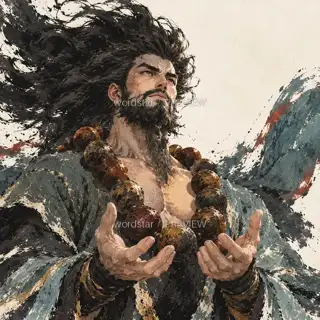 Beads Resting in His Hands · Illustration Image