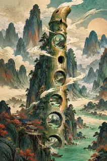 Villages in a Flute · Illustration AI Image