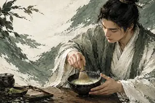 Whisking the Tea to Foam · Illustration Image