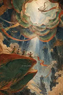 Musicians Among Petals · Illustration AI Image