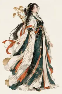 Key visual, woman holding a ginkgo branch, promotional character illustration · Illustration Image