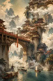 A City on the Piers · Illustration AI Image