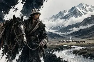 Yurts Beneath the Mountains · Illustration Image