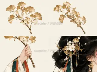 Ginkgo Branch Bearer, promotional key visual, divine elements and gestures · Illustration Image