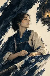 Tired Eyes by the Lamp · Illustration Image