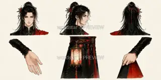 Crimson Lantern Night Patrol, Night Watch Over the City, Divine Parts and Gestures · Illustration Image