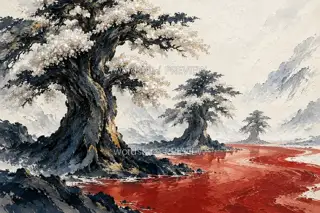Three Trees by the Red River · Illustration Image