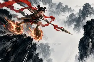 Nezha Across the Fire River · Illustration Image