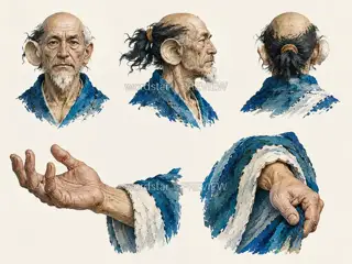 Tide-Crossing Listener · Tide-Voice Listening to the Sea · Divine Components and Gestures · Illustration Image