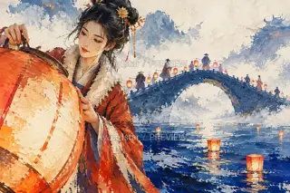 Lanterns Across the Bridge · Illustration Image
