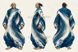 Tide-Crossing Listener · Tide-Voice Listening to the Sea · Three-View · Illustration Image
