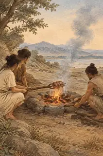 Food by the Fire · Printmaking AI Image