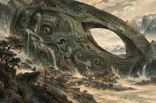 Village Below the Bronze · Illustration AI Image