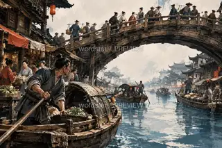 Morning Market by the Bridge · Illustration Image