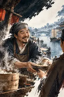 Opening the Morning Stall · Illustration Image