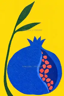 The Blues of the Pomegranate · Printmaking AI Image