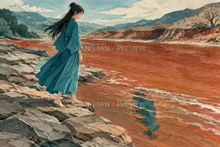 Beside the Red River · Paper Art AI Image