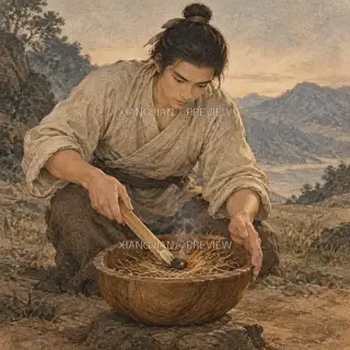 Sheltering the Ember · Printmaking AI Image