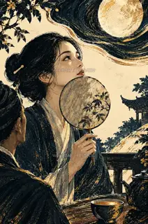 Moonlight at Her Brow · Illustration Image