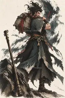 The Pack on His Shoulder · Illustration Image