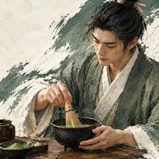 Holding the Whisk Waiting for Water · Illustration Image