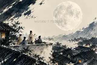 Moon above the Roofs · Illustration Image