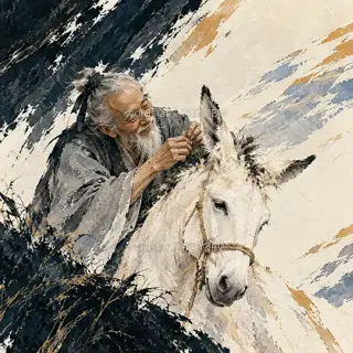 Tending the White Donkey · Illustration Image