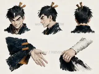 Thunder Picking Boy, Severing Thunder Hidden in Sleeve, Divine Parts and Hand Gestures · Illustration Image