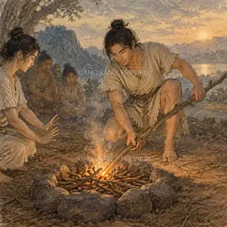 Feeding the Flame · Printmaking AI Image