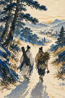 Two Shadows at the Village Edge · Illustration Image